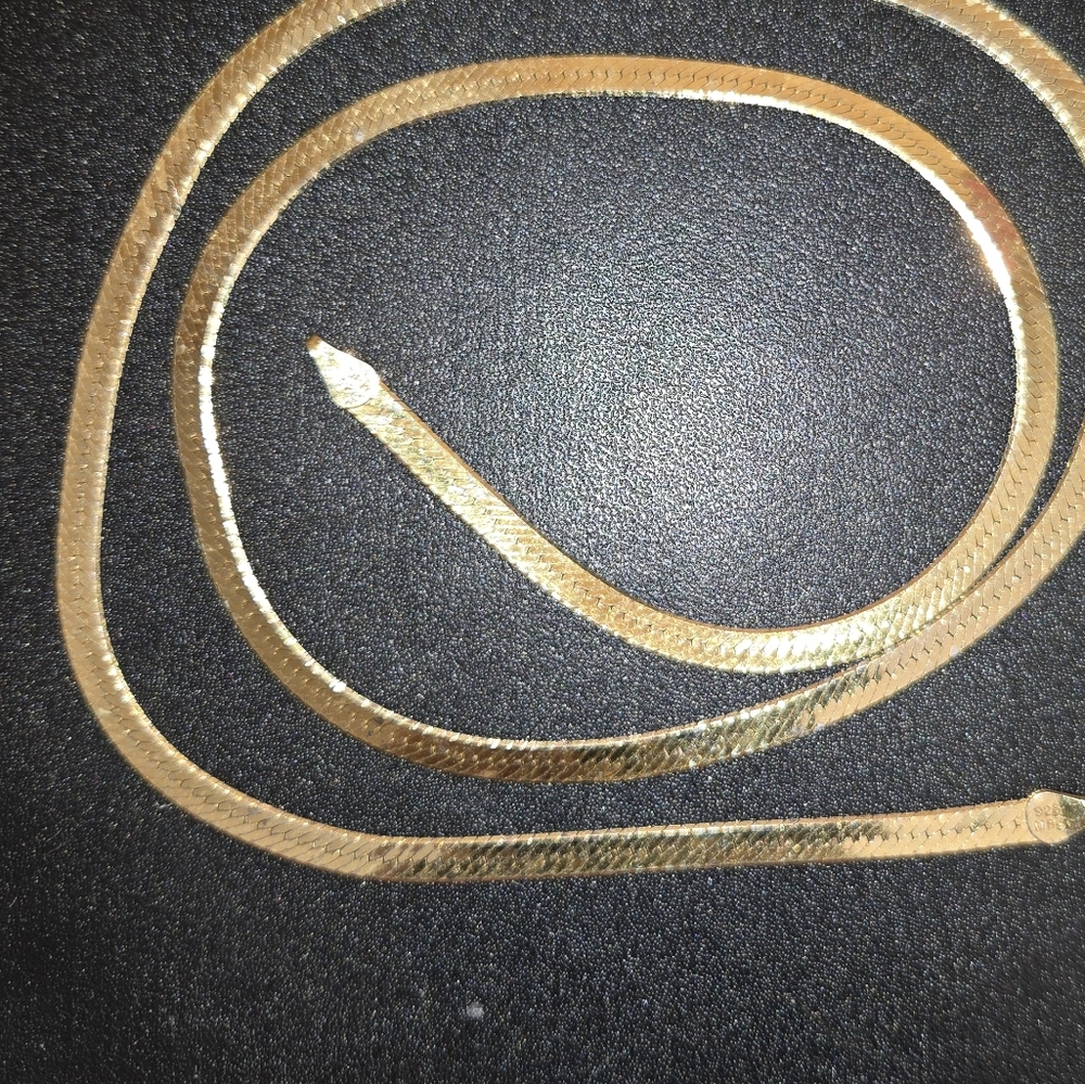 Gold Over 925 Sterling Silver Herringbone Chain Necklace. 22 Inches+